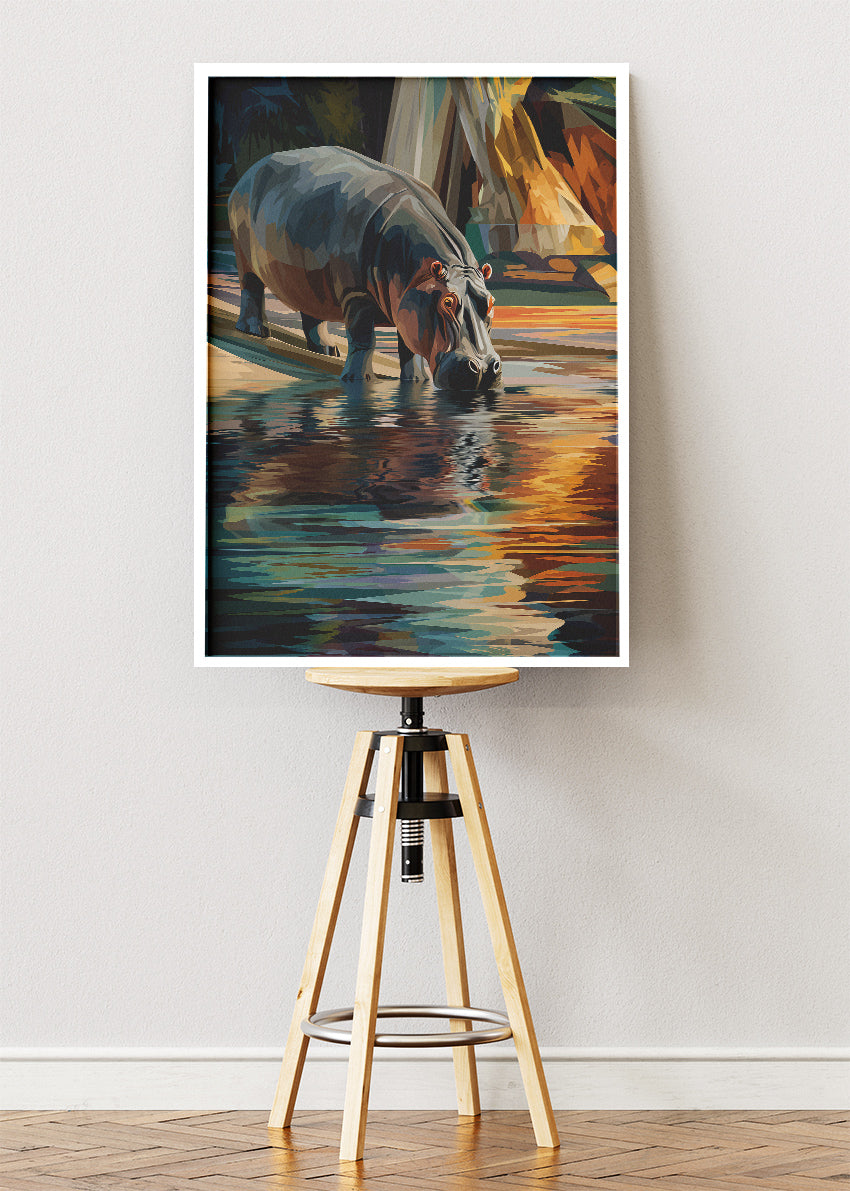 African Hippopotamus Canvas Print & Poster – Artistic Safari Wildlife Wall Art – AI PRINT LAB