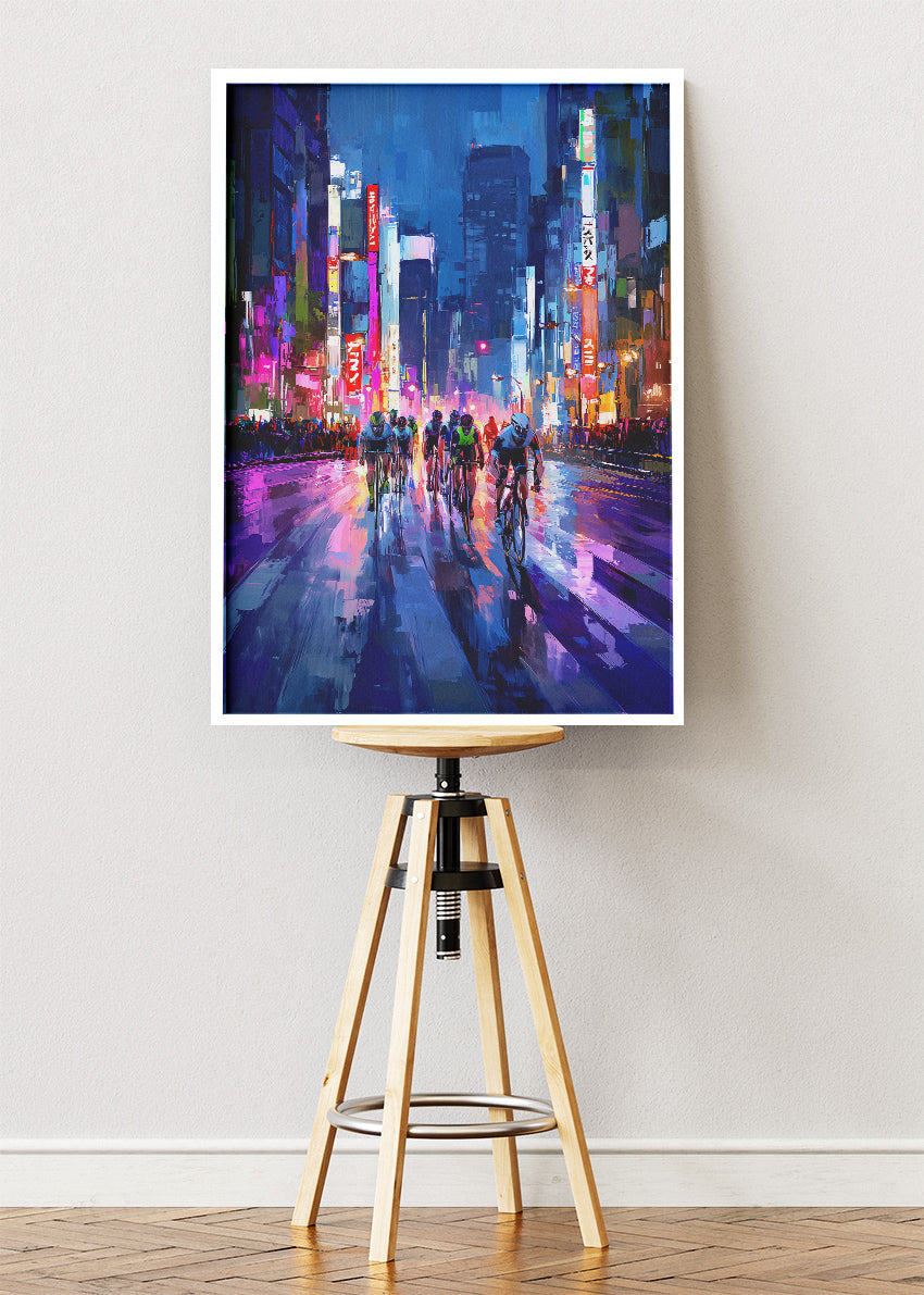 Neon City Night Cycling Art Print & Canvas – Midnight Breakaway