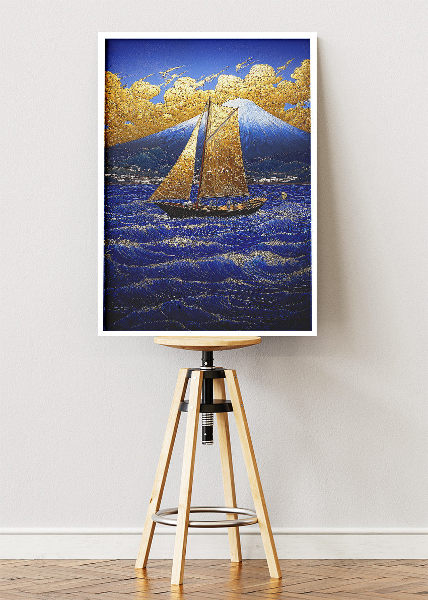 Golden Sails at Fuji – Luxury Ocean Canvas & Poster Print – AI PRINT LAB