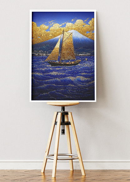 Golden Sails at Fuji – Luxury Ocean Canvas & Poster Print – AI PRINT LAB