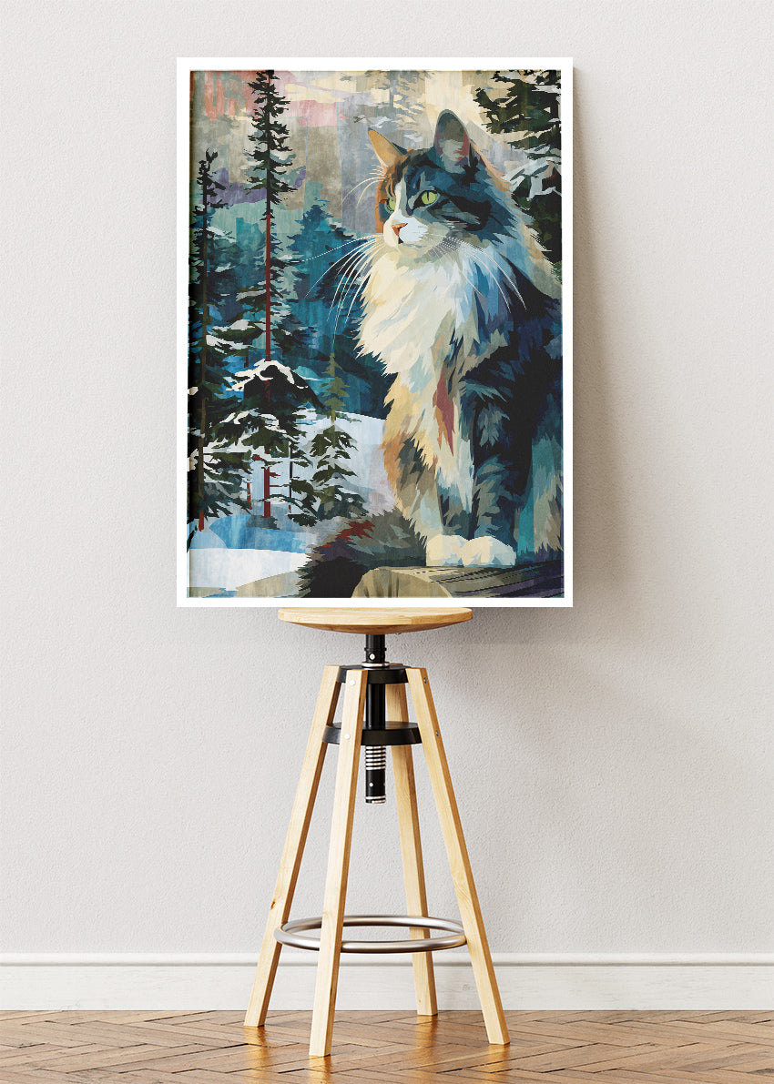 Snow Forest Cat Canvas Print & Poster – Winter Nature Feline Wall Art – AI PRINT LAB