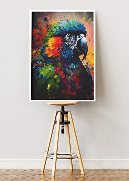 Colorful Parrot Poster & Canvas Print – Vibrant Splash Art Bird Illustration