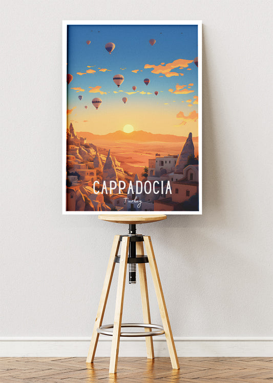 Cappadocia Türkiye Poster & Canvas Print – Vintage Hot Air Balloon Sunrise Art