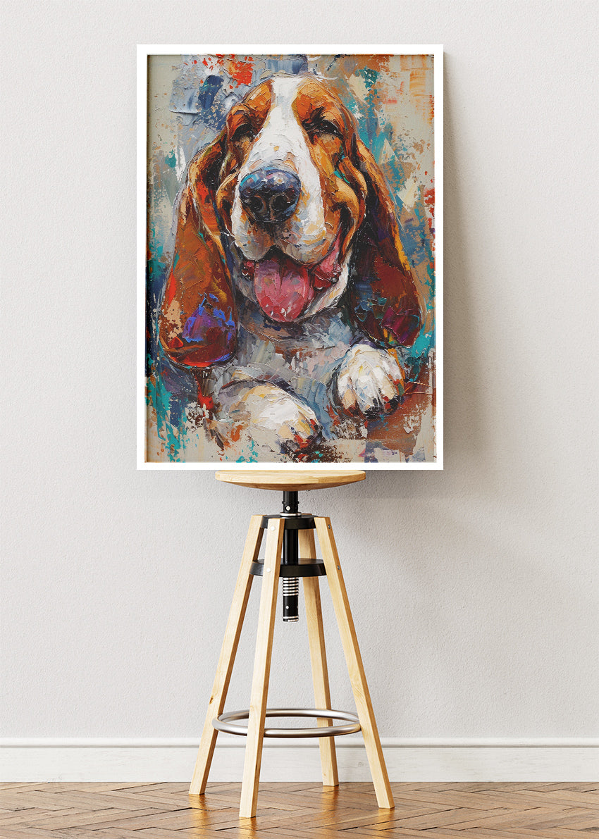 Colorful Basset Hound Canvas Print & Poster – Expressive Dog Wall Art – AI PRINT LAB