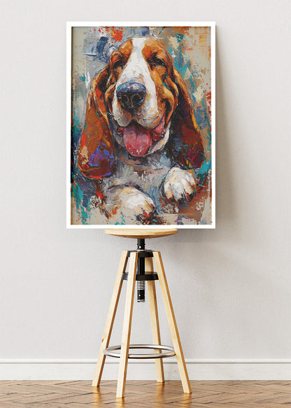 Colorful Basset Hound Canvas Print & Poster – Expressive Dog Wall Art – AI PRINT LAB