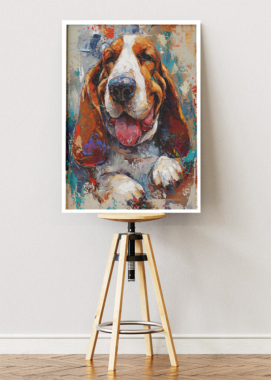 Colorful Basset Hound Canvas Print & Poster – Expressive Dog Wall Art – AI PRINT LAB