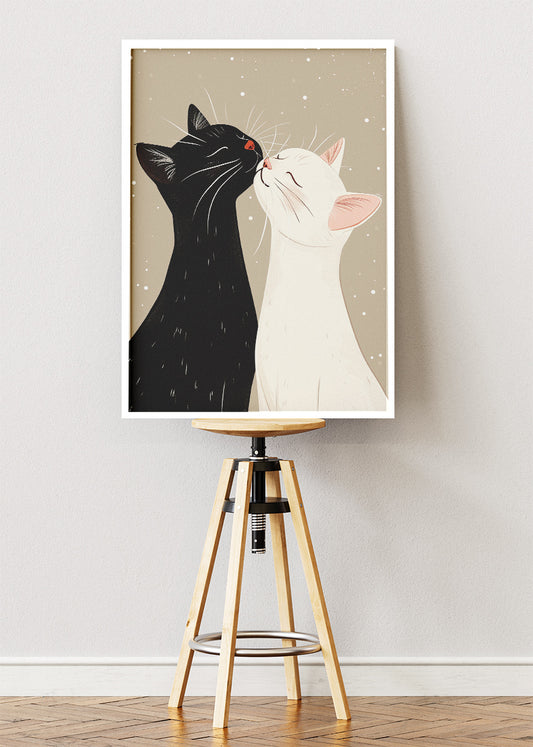 Minimal Cat Love Canvas Print & Poster – Cute Romantic Animal Wall Art – AI PRINT LAB