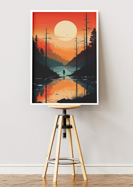 Solitude at Sunset – Modern Silhouette Forest Canvas & Poster Print – AI PRINT LAB