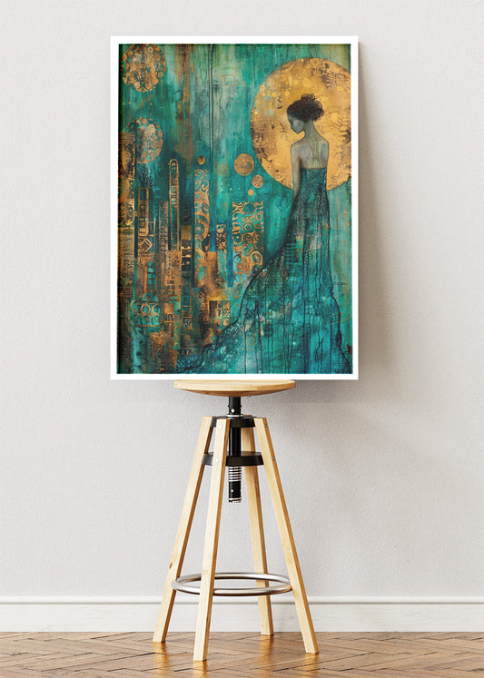 Golden Moon City Muse Canvas & Poster Print – AI PRINT LAB