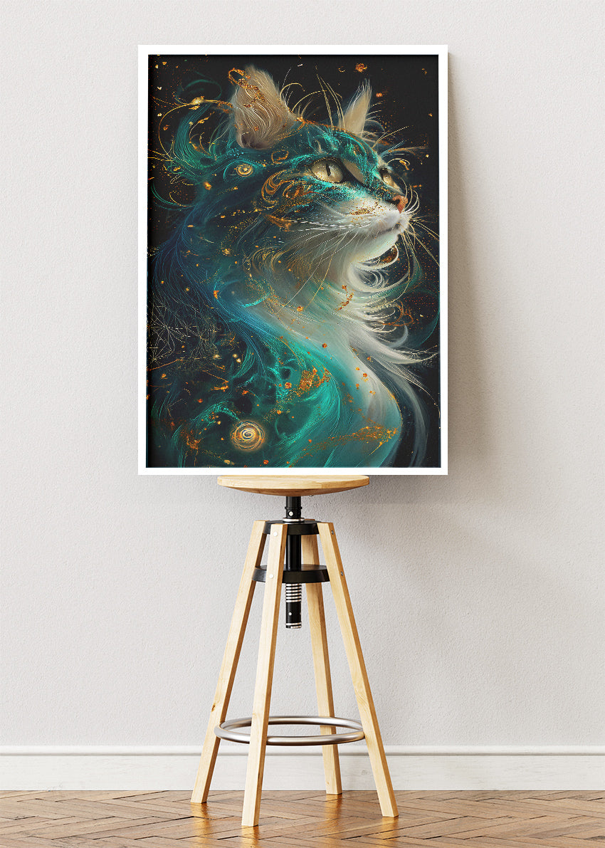 Abstract Cosmic Cat Canvas Print & Poster – Luxury Animal Wall Art – AI PRINT LAB