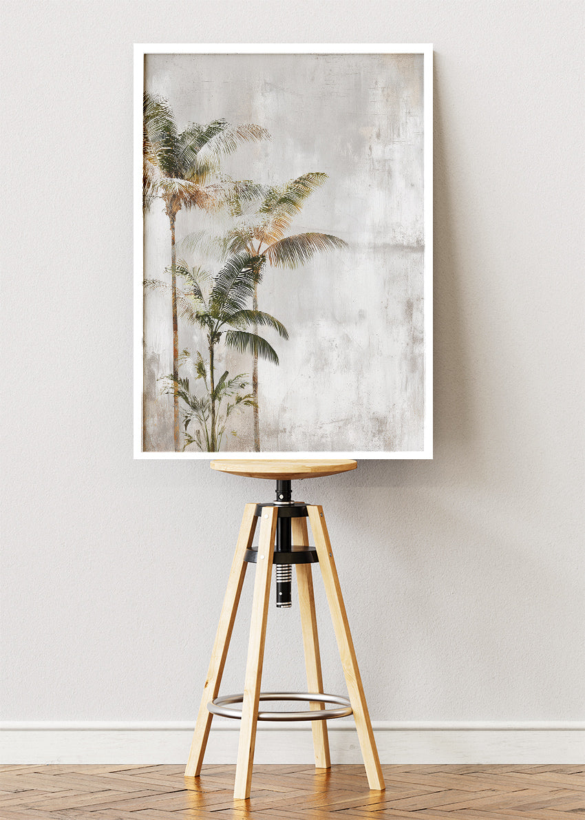 Neutral Tropical Palm Wall Art – Minimalist Beige Botanical Canvas Print | Modern Coastal Portrait Poster