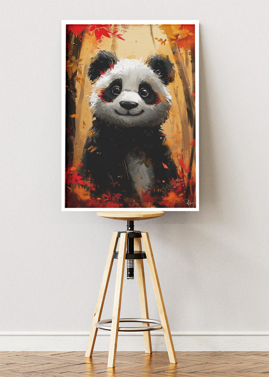Autumn Forest Panda Poster & Canvas Print – Cute Animal Art in Warm Fall Colors