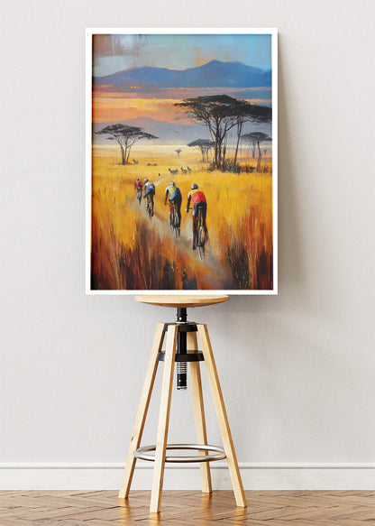 Golden Savanna Cycling Art Print & Canvas – Endless Horizon Ride