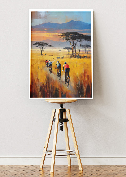 Golden Savanna Cycling Art Print & Canvas – Endless Horizon Ride