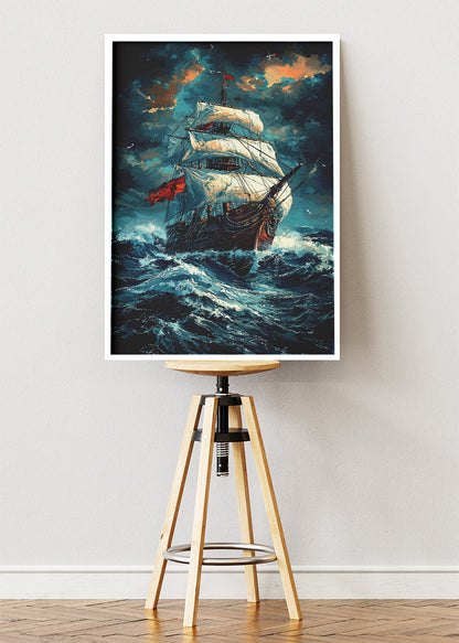 Stormbound Voyager – Dramatic Tall Ship Ocean Canvas & Poster Print – AI PRINT LAB