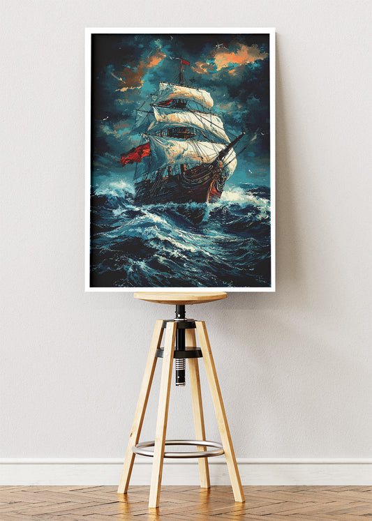 Stormbound Voyager – Dramatic Tall Ship Ocean Canvas & Poster Print – AI PRINT LAB