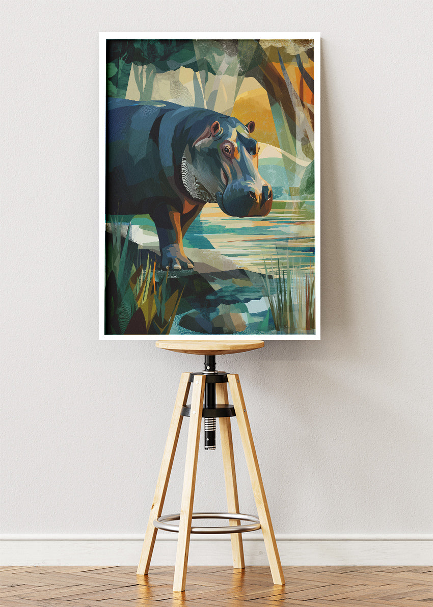 Hippo Canvas Print & Poster – Modern Wildlife Wall Art – AI PRINT LAB