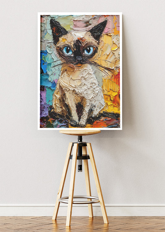 Textured Siamese Cat Poster & Canvas Print – Colorful Palette Knife Painting Art