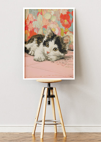 Cute Kitten Canvas Print & Poster – Floral Cat Wall Art – Soft Aesthetic Home Decor – AI PRINT LAB