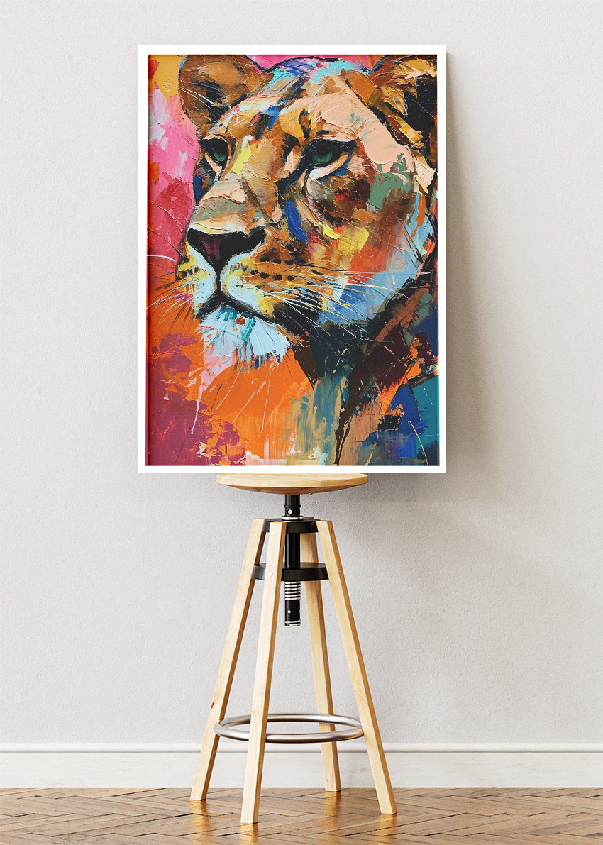 Colorful Lion Portrait Poster & Canvas Print – Bold Abstract Animal Art