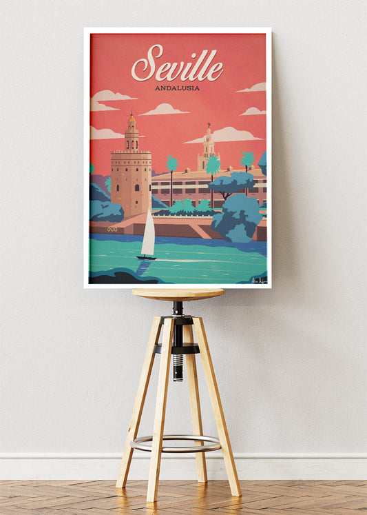 Seville Andalusia Poster & Canvas Print – Vintage Illustrated Spain Travel Art