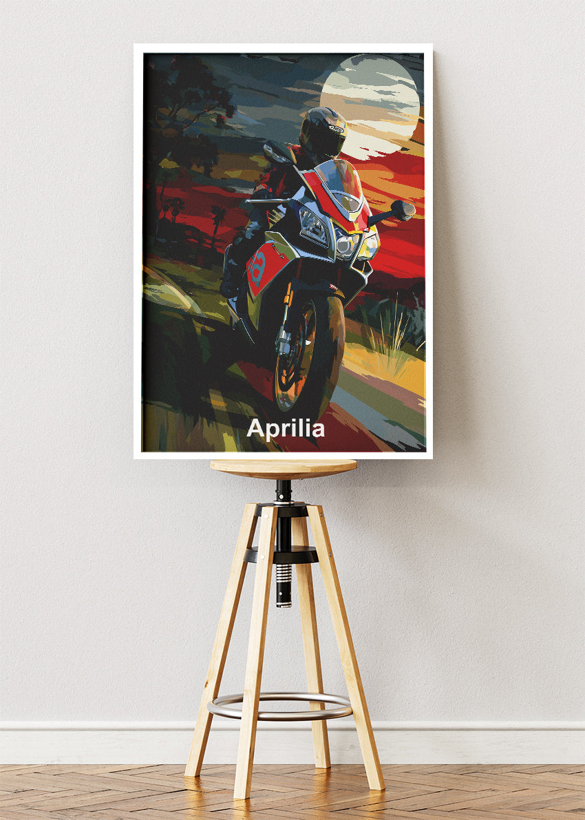 Aprilia Motorcycle Sunset Wall Art Poster & Canvas – Cinematic Sport Bike Artwork