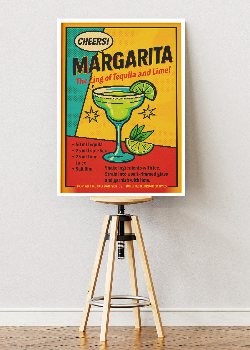 Margarita Pop Art Cocktail Recipe Poster & Canvas Print | Retro Comic Bar Wall Art