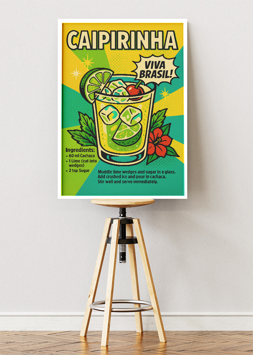 Caipirinha Pop Art Cocktail Poster & Canvas Print | Viva Brasil Retro Bar Wall Art