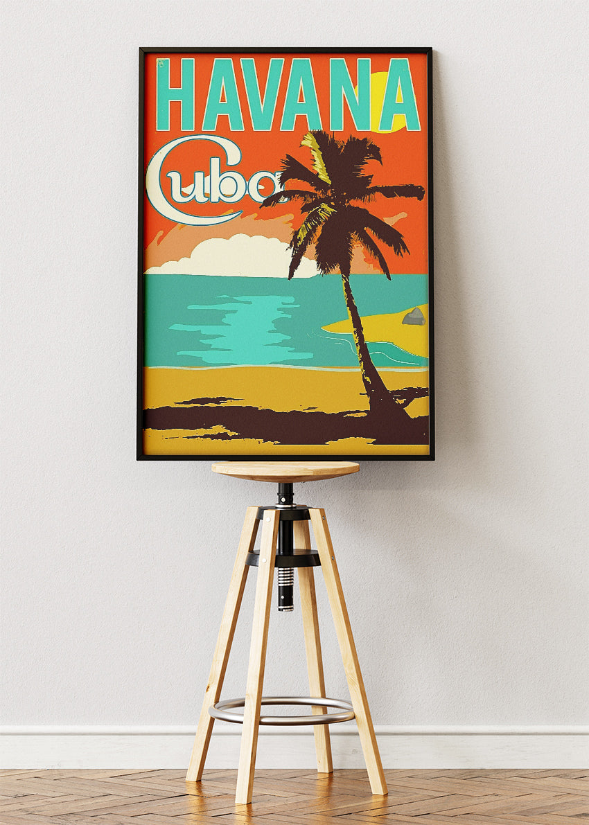 Havana Cuba Retro Beach Poster & Canvas Print – Vintage Palm Tree Tropical Art