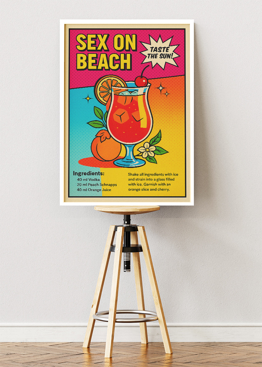 Sex on the Beach Pop Art Cocktail Poster & Canvas Print | Retro Bar Wall Art