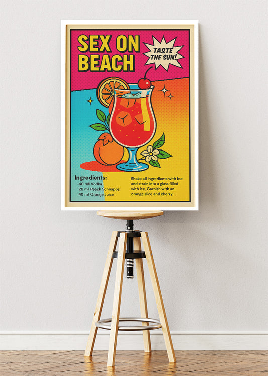 Sex on the Beach Pop Art Cocktail Poster & Canvas Print | Retro Bar Wall Art