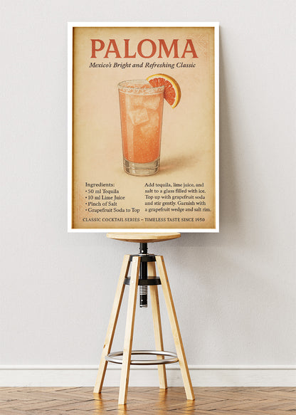 Paloma Cocktail Poster & Canvas Print | Vintage Tequila Grapefruit Wall Art