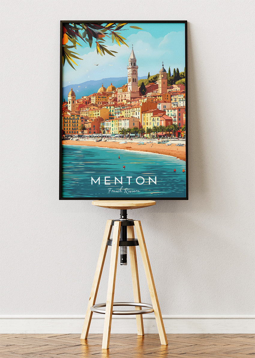 Menton French Riviera Poster & Canvas Print – Vintage Coastal Travel Art