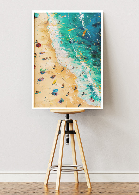 Aerial Beach Scene with Turquoise Waves – Vibrant Coastal Wall Art Poster & Canvas – AI PRINT LAB