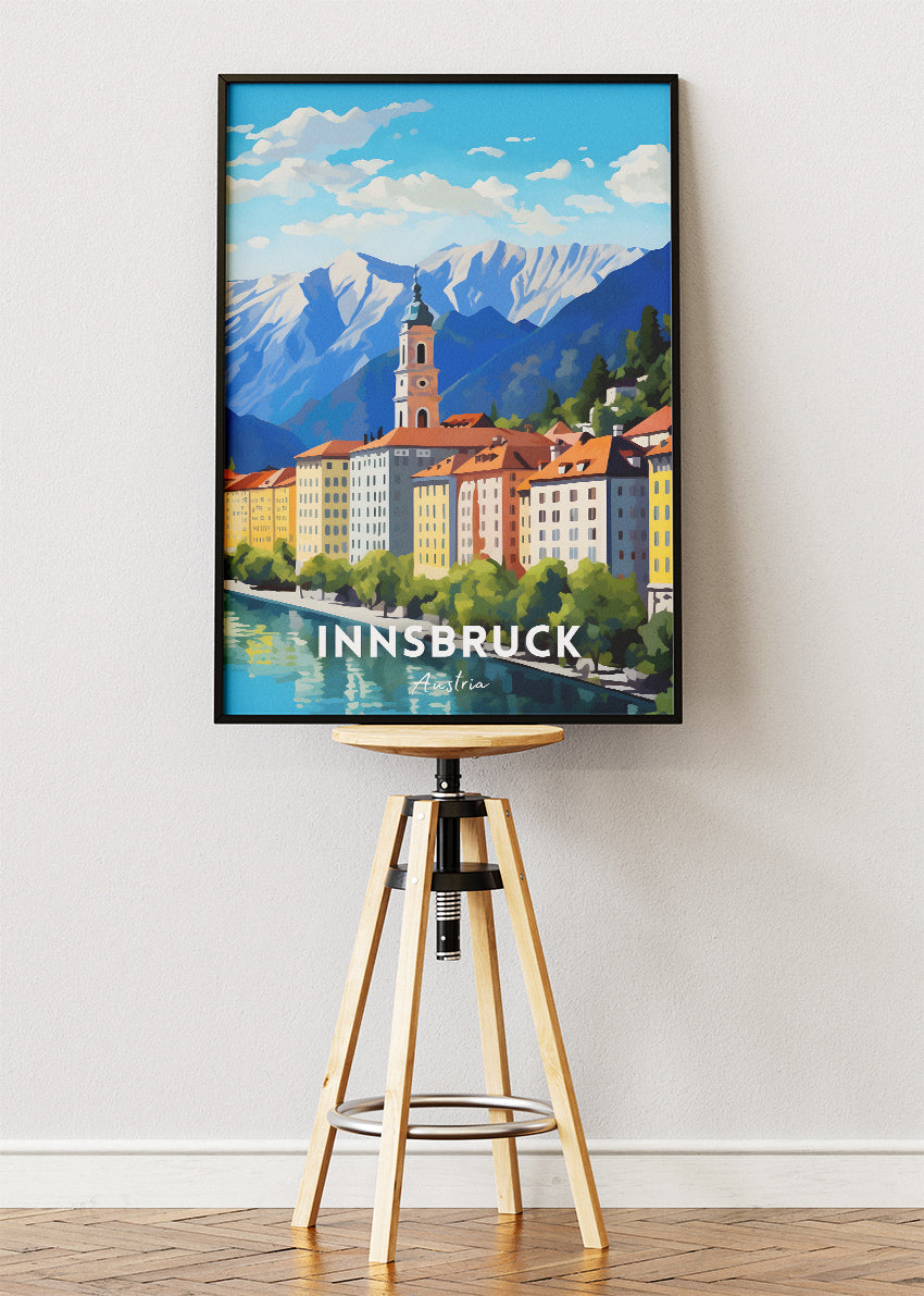 Innsbruck Austria Travel Poster & Canvas Wall Art – Alpine City Landscape Illustration