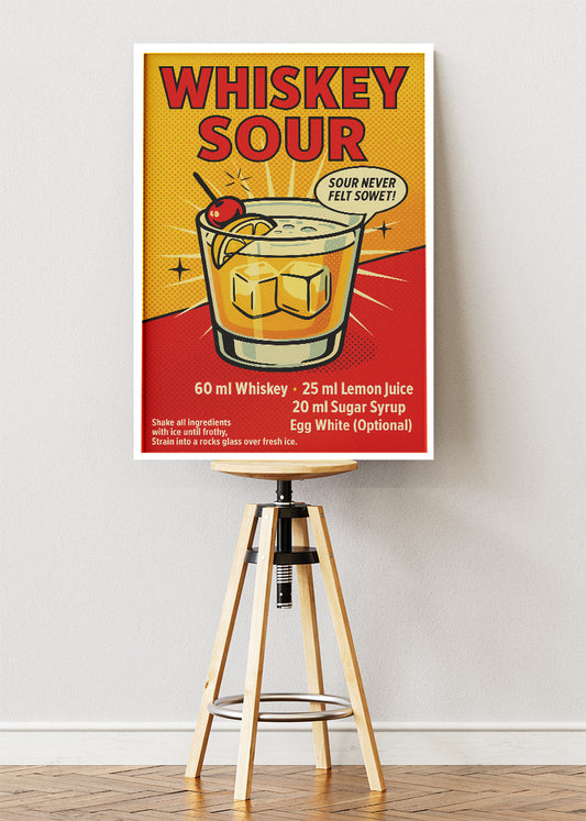 Whiskey Sour Vintage Cocktail Poster & Canvas Print | Retro Bar Wall Art