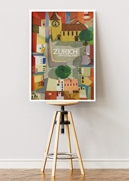 Zurich Switzerland Poster & Canvas Print – Vintage Modern-Art Illustrated City Design