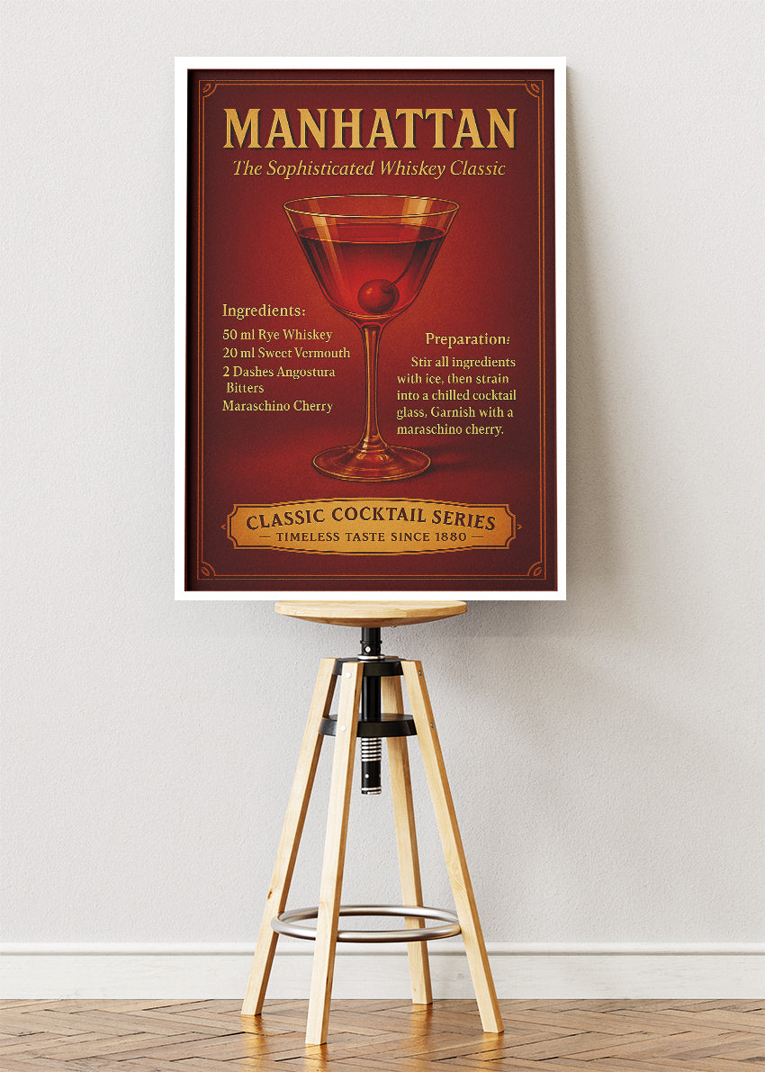 Manhattan Classic Whiskey Cocktail Poster & Canvas Print | Vintage Bar Wall Art