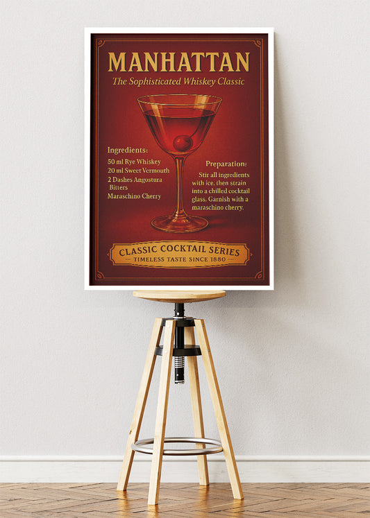 Manhattan Classic Whiskey Cocktail Poster & Canvas Print | Vintage Bar Wall Art