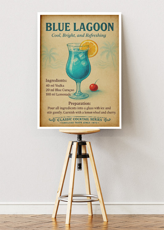 Blue Lagoon Vintage Cocktail Poster & Canvas Print | Classic Refreshing Bar Wall Art