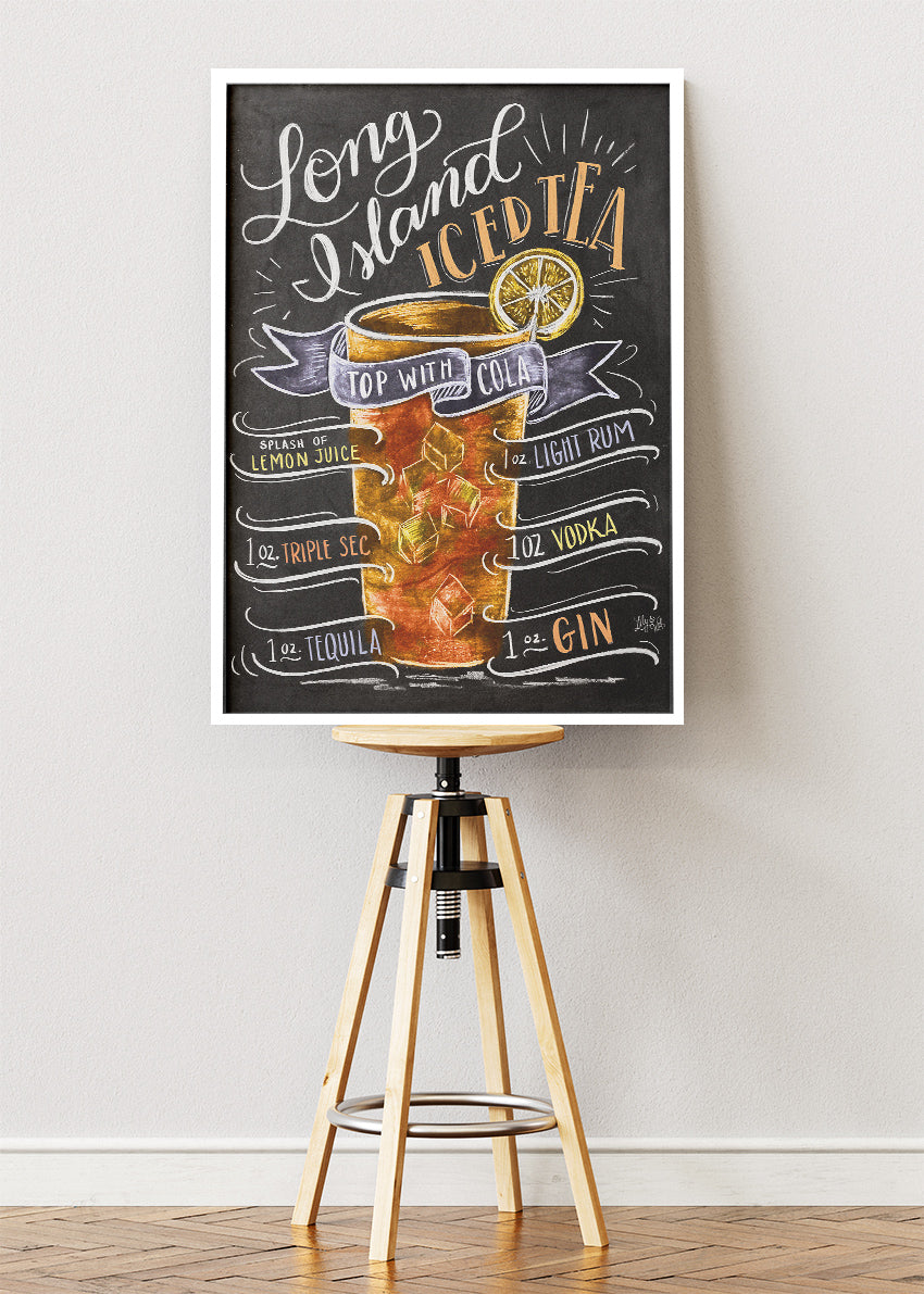 Long Island Iced Tea Chalkboard Cocktail Poster & Canvas Print | Vintage Bar Wall Art