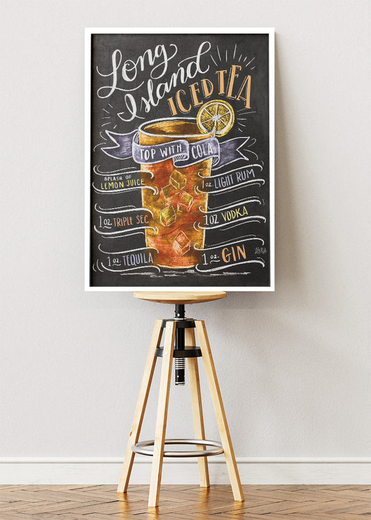 Long Island Iced Tea Chalkboard Cocktail Poster & Canvas Print | Vintage Bar Wall Art