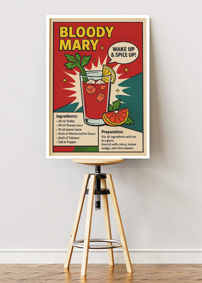 Bloody Mary Pop Art Cocktail Poster & Canvas Print | Retro Wake Up Bar Wall Art