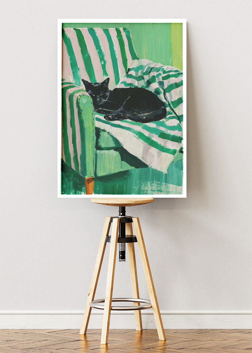 Black Cat Canvas Print & Poster – Green Abstract Interior Wall Art – Modern Artistic Decor – AI PRINT LAB