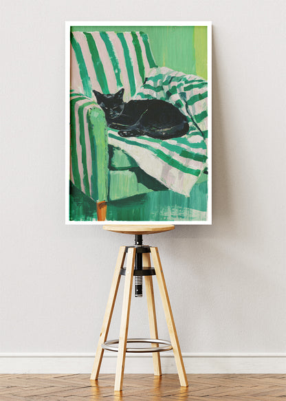 Black Cat Canvas Print & Poster – Green Abstract Interior Wall Art – Modern Artistic Decor – AI PRINT LAB