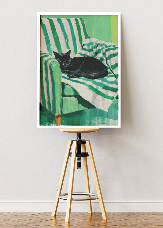 Black Cat Canvas Print & Poster – Green Abstract Interior Wall Art – Modern Artistic Decor – AI PRINT LAB