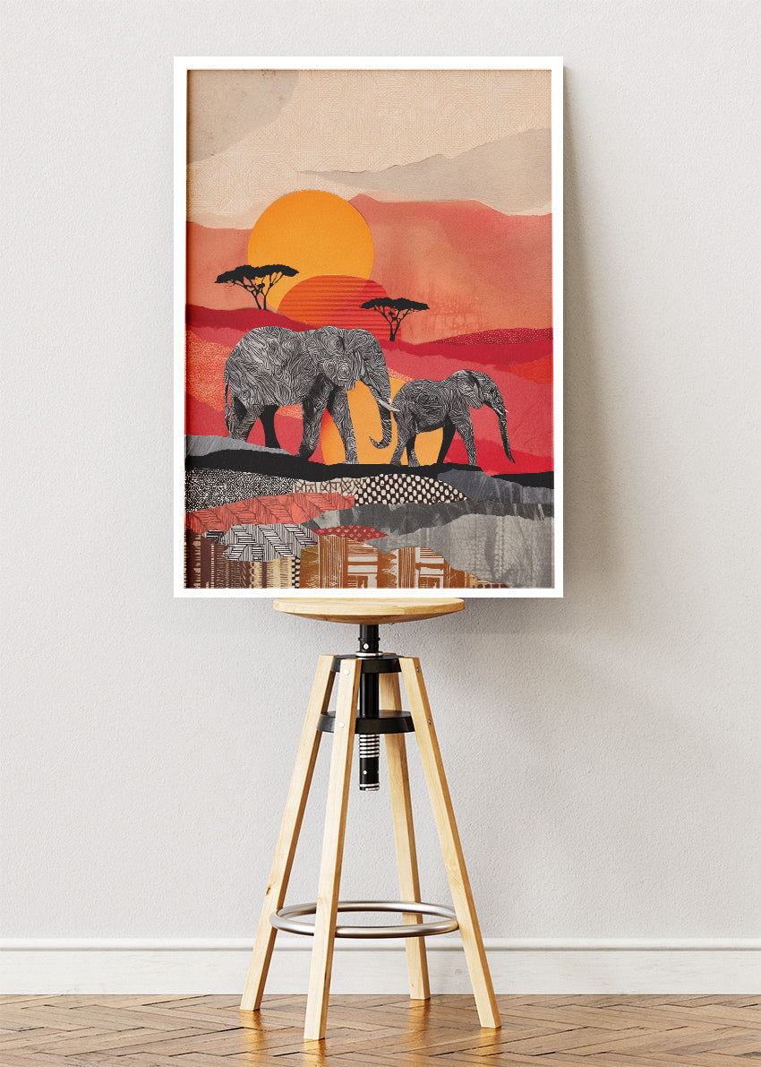 Elephant Canvas Print & Poster – African Sunset Wall Art – Modern Safari Landscape Decor – AI PRINT LAB