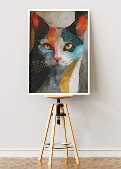 Abstract Cat Canvas Print & Poster – Luxury Geometric Wall Art with Gold Accents – AI PRINT LAB