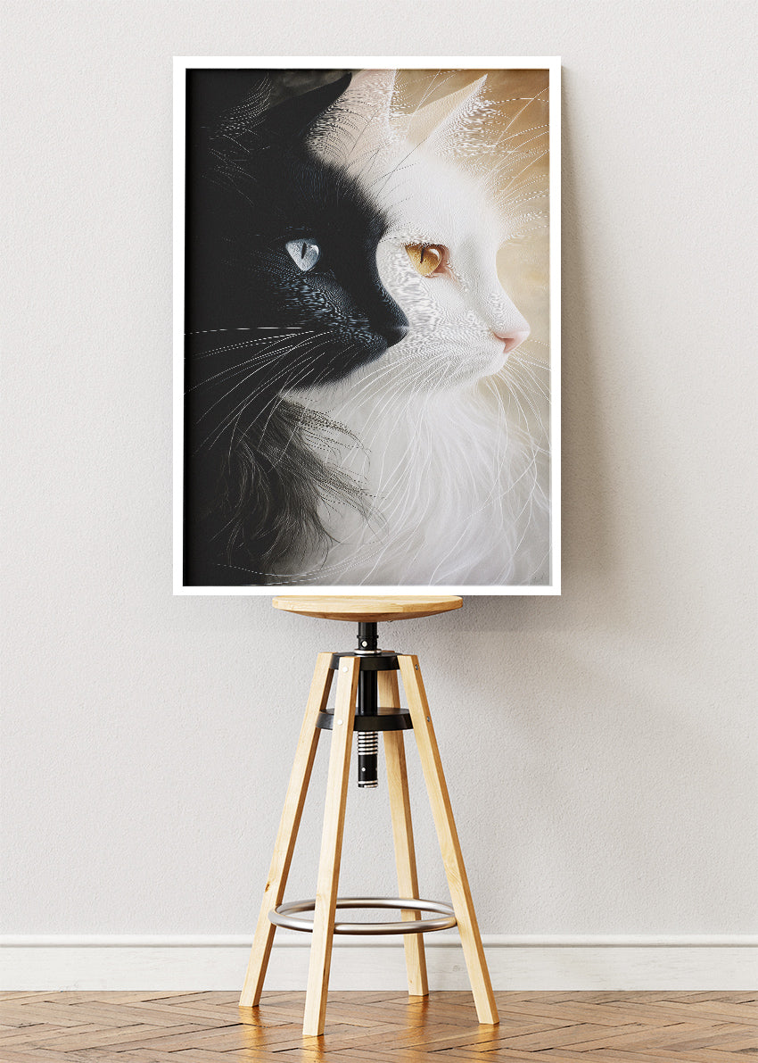 Black and White Cat Canvas Print & Poster – Dual Tone Animal Wall Art – Minimalist Luxury Decor – AI PRINT LAB