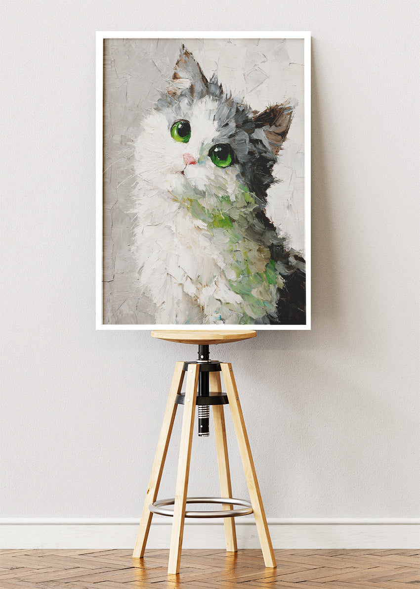 Cute Green Eyes Cat Canvas Print & Poster – Textured Kitten Wall Art – Soft Modern Animal Decor – AI PRINT LAB